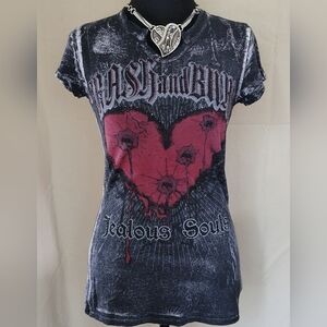 Edgy Graphic Tee with Heart Design